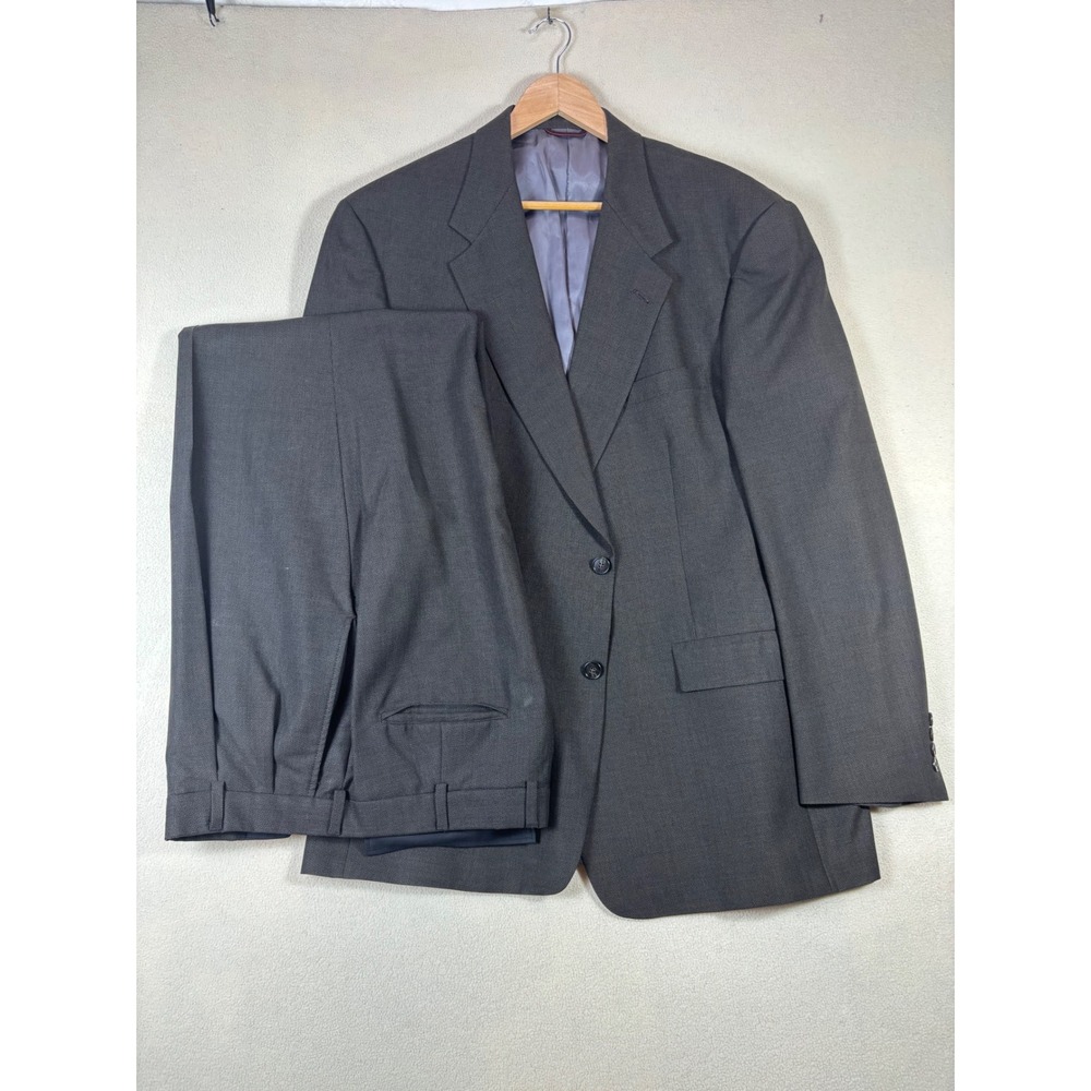Hart Schaffner Marx Marshall Fields Mens Suit Charcoal Gray 2 Button 48R 35x30